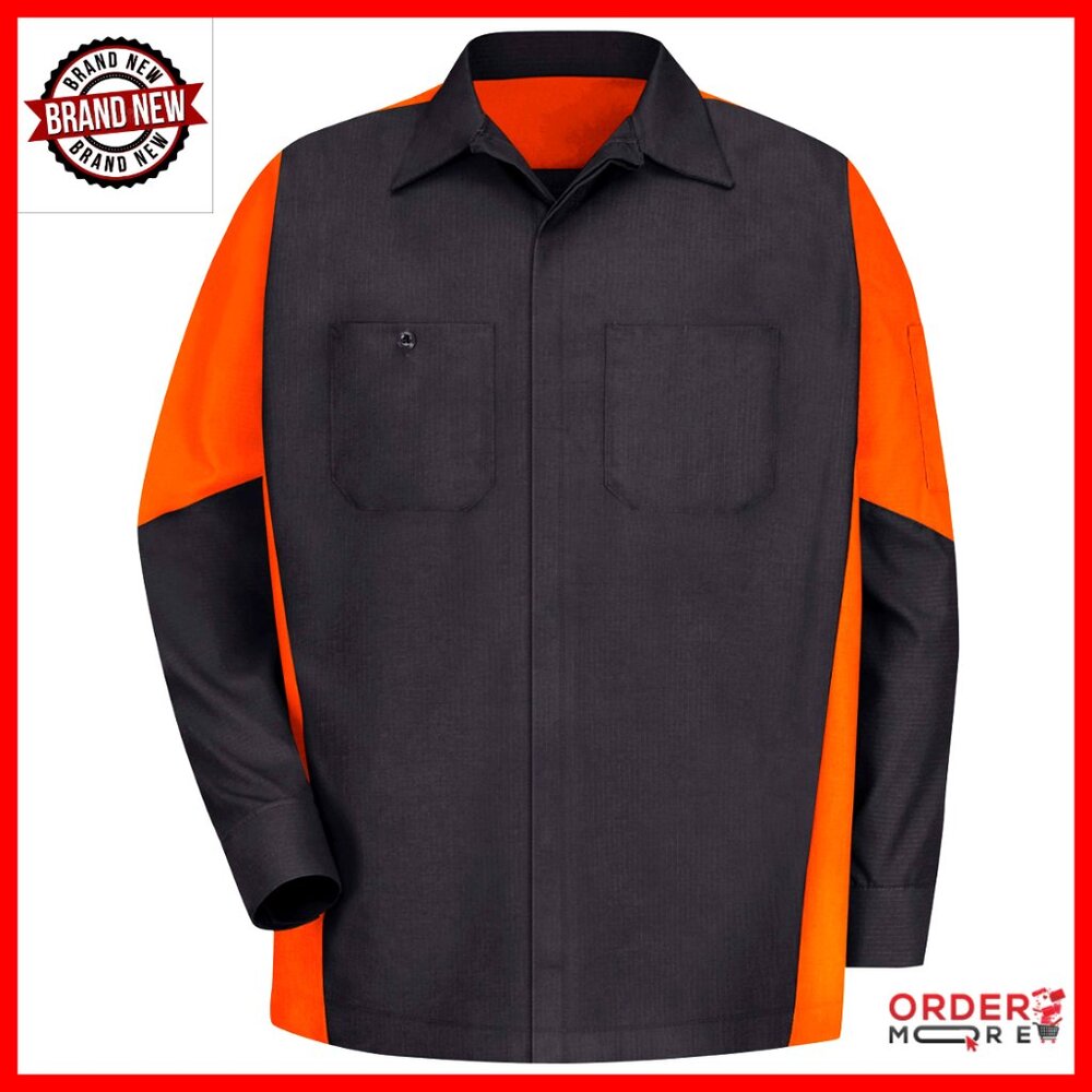 Long Sleeve Ripstop Work Shirt, Regular Fit, Button Front, Durable Poly-Cotton